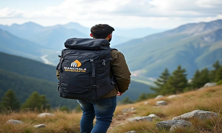 A trekker on a trek of Uttarakhand with a bagpack of Manchala Mushafir